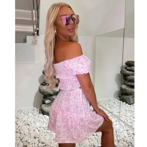 Pink Floral Print Short Sleeve Crop Top and High Waist Mini Skirt Two Piece Set - Picture 7 of 11